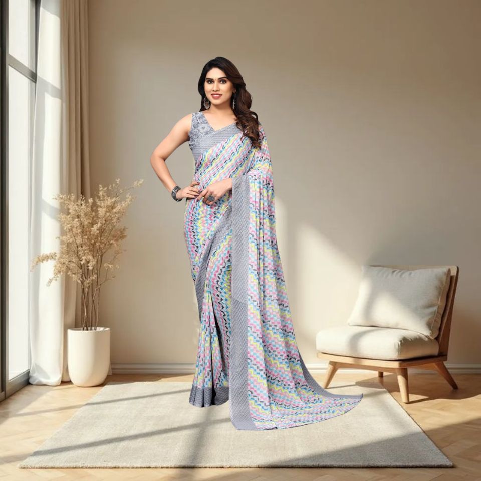 Georgette Geometric Light Pink Saree