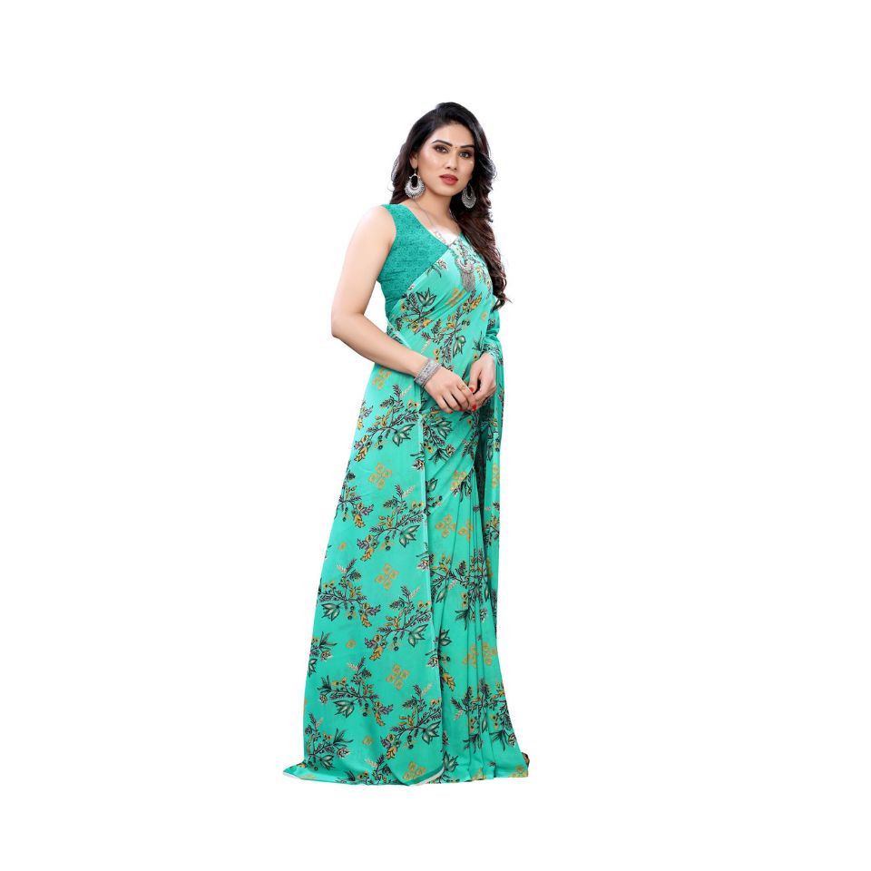 Turquoise Oasis Floral Georgette Saree