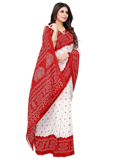 Georgette Bandhani Red, White Saree