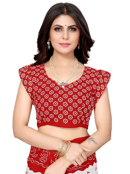 Georgette Bandhani Red, White Saree