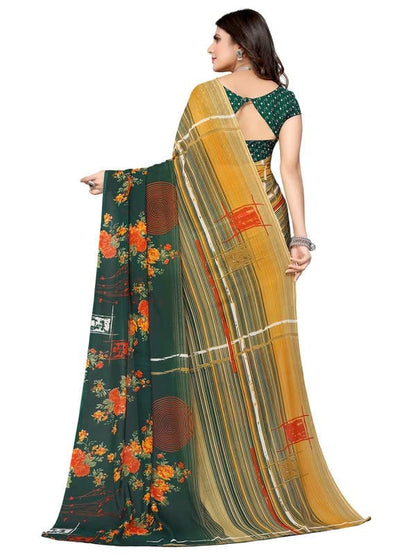 Georgette Floral Dark Green, Beige Saree