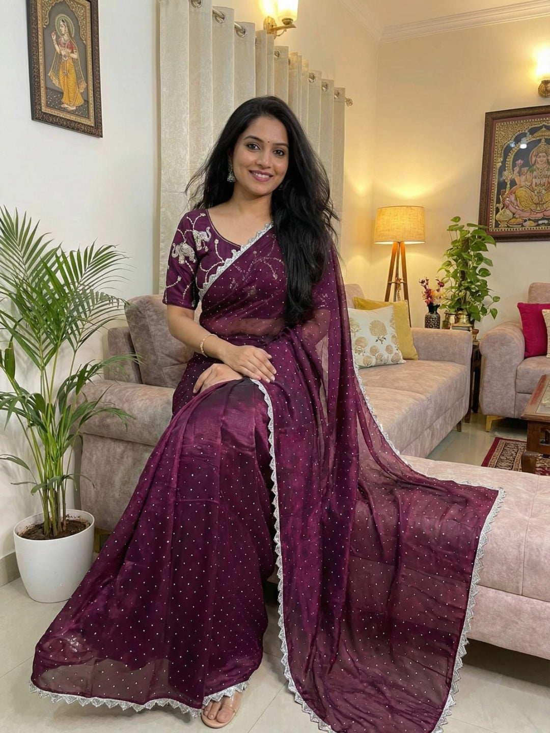 Juhi Teal Elegance Fendy Satin Silk Saree