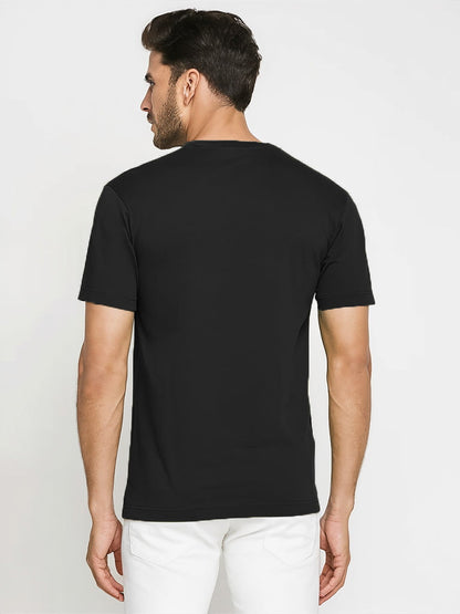 Men's Black Round Neck Printed T-Shirt