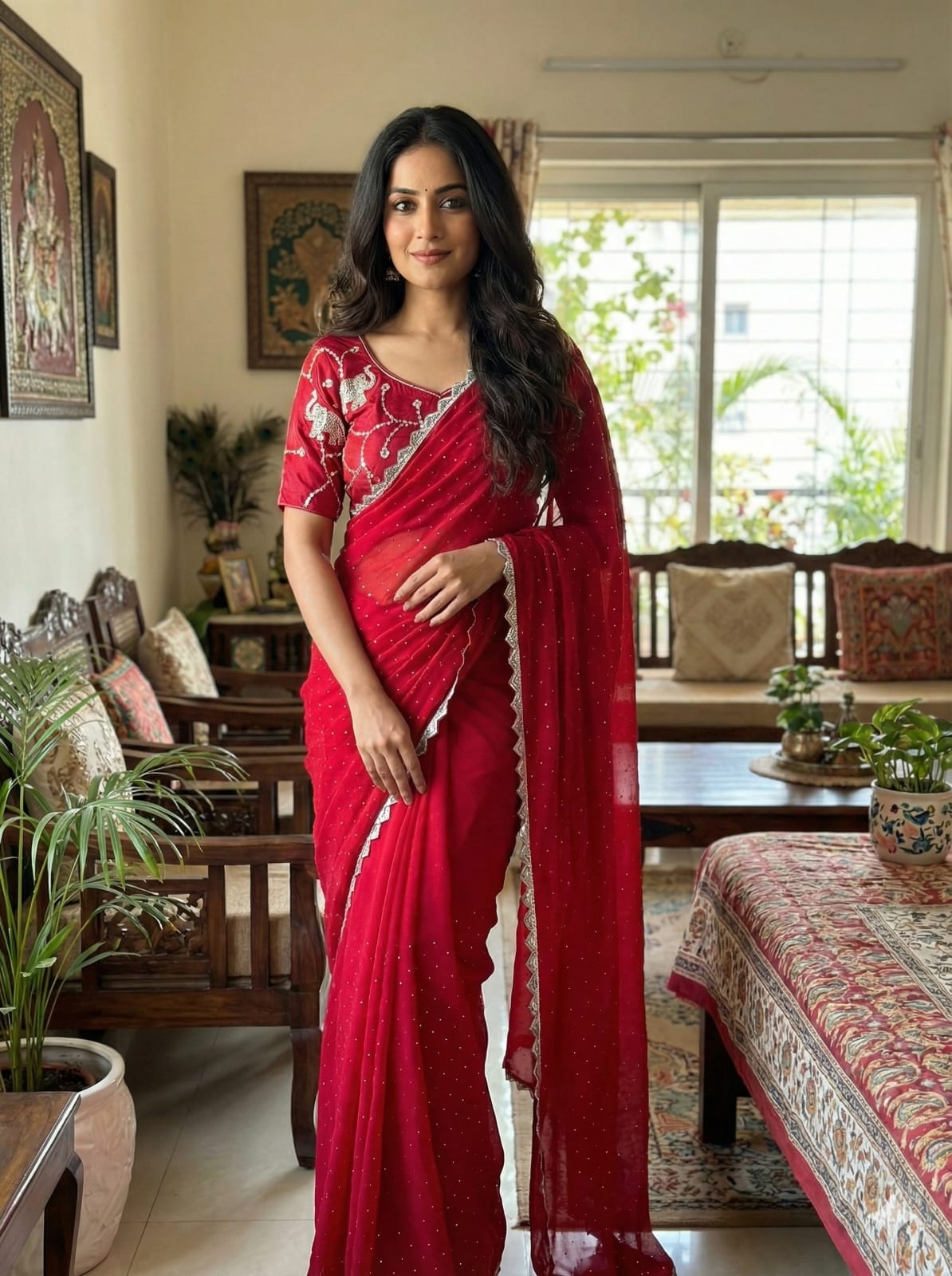 Juhi Teal Elegance Fendy Satin Silk Saree