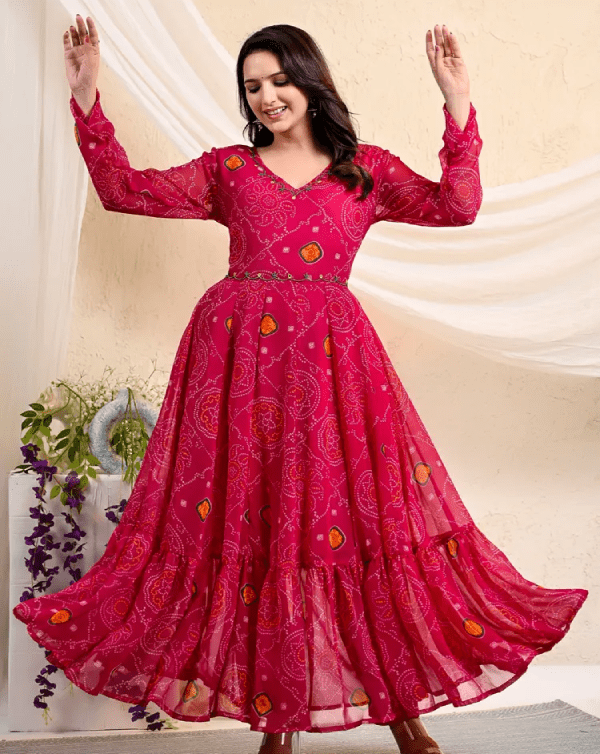 Pink Bandhani Gown