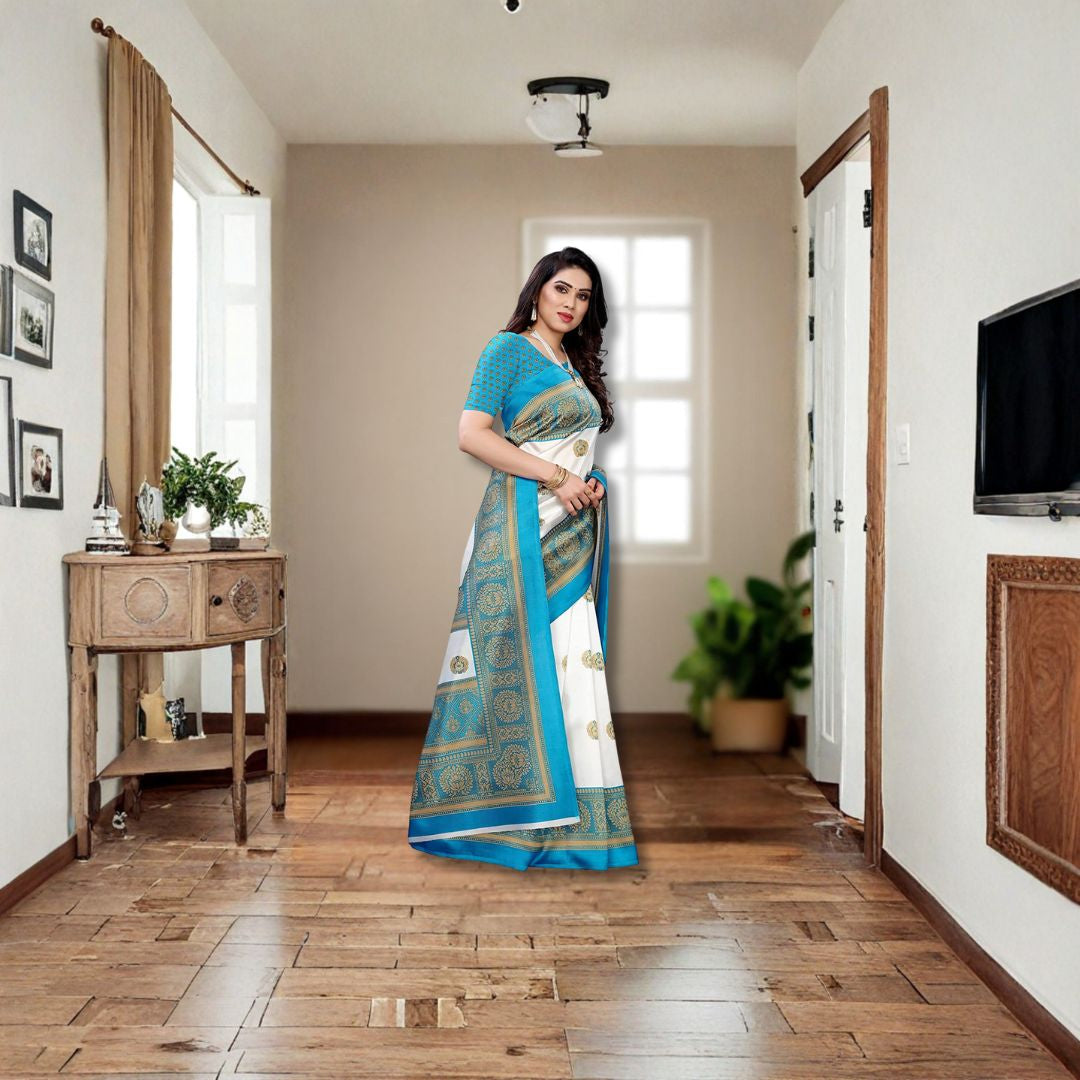 Ivory Sky Art Silk Traditional Saree