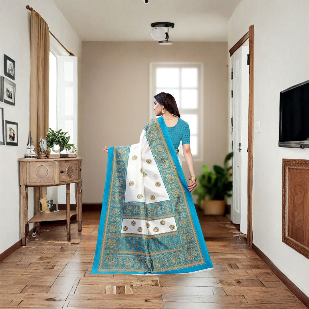 Ivory Sky Art Silk Traditional Saree