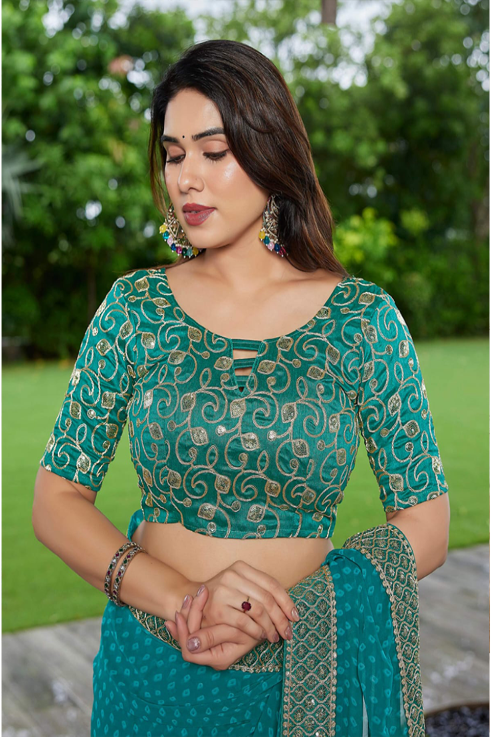 Elegant Teal Green Georgette Saree with Designer Border – Party Wear Traditional Saree for Women