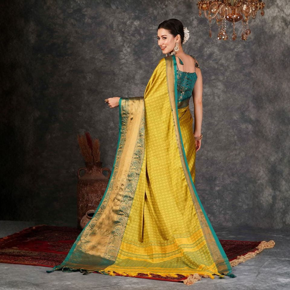 Golden Teal Royal Kanjivaram Silk Saree