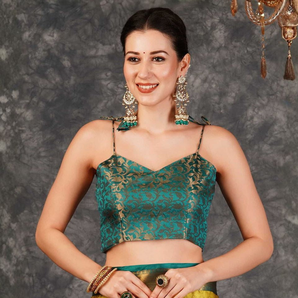 Golden Teal Royal Kanjivaram Silk Saree