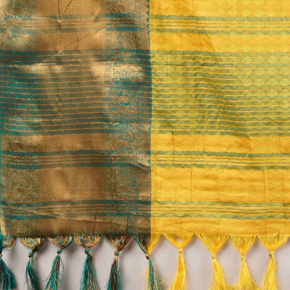 Golden Teal Royal Kanjivaram Silk Saree