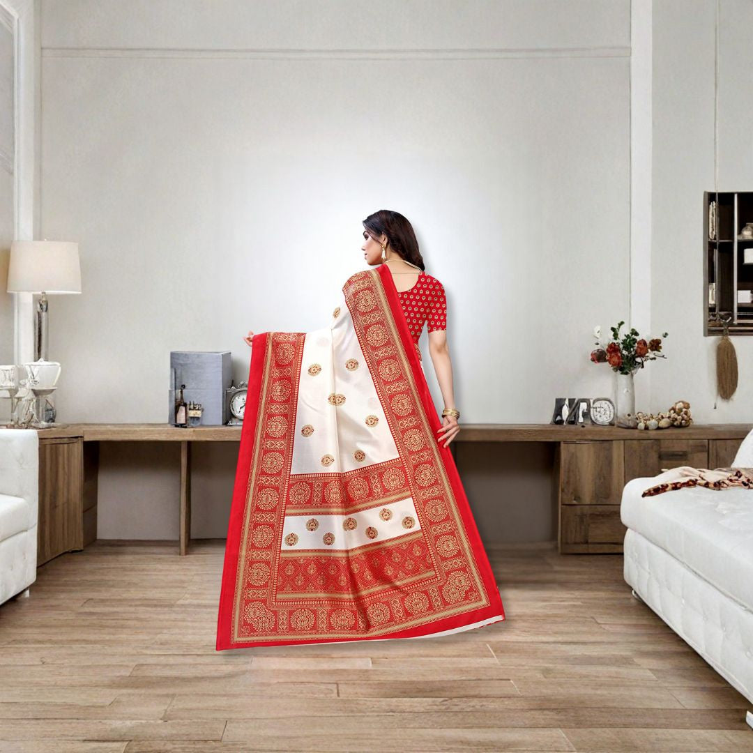 Classic Ivory Red Art Silk Traditional Saree