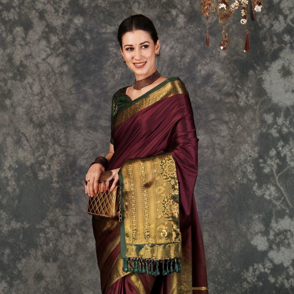 Maroon Gold Heirloom Kanjivaram Silk Saree