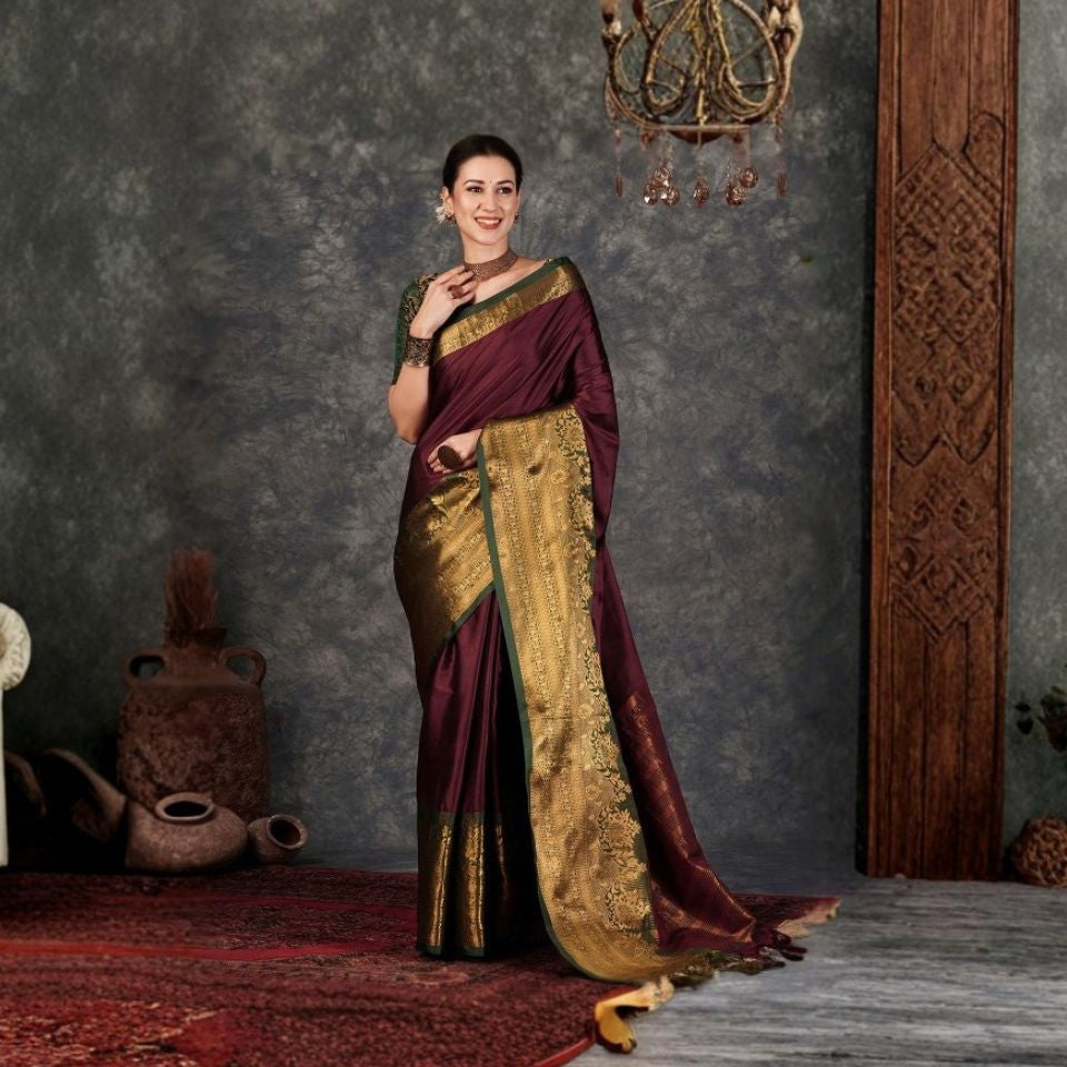 Maroon Gold Heirloom Kanjivaram Silk Saree