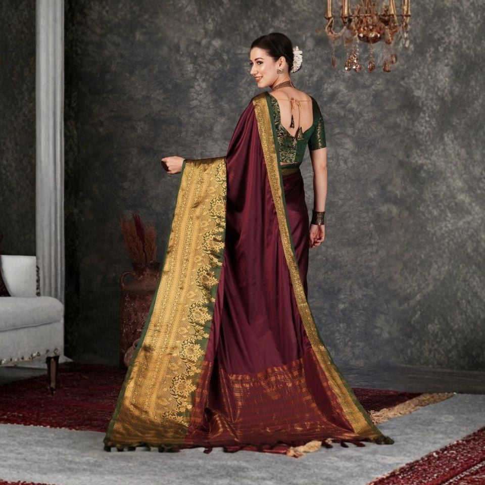 Maroon Gold Heirloom Kanjivaram Silk Saree