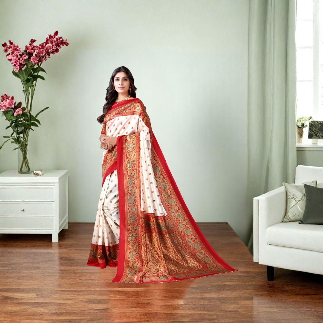 Opal Red Art Silk Traditional Saree