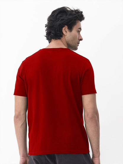 Men's Red Round Neck Printed T-Shirt