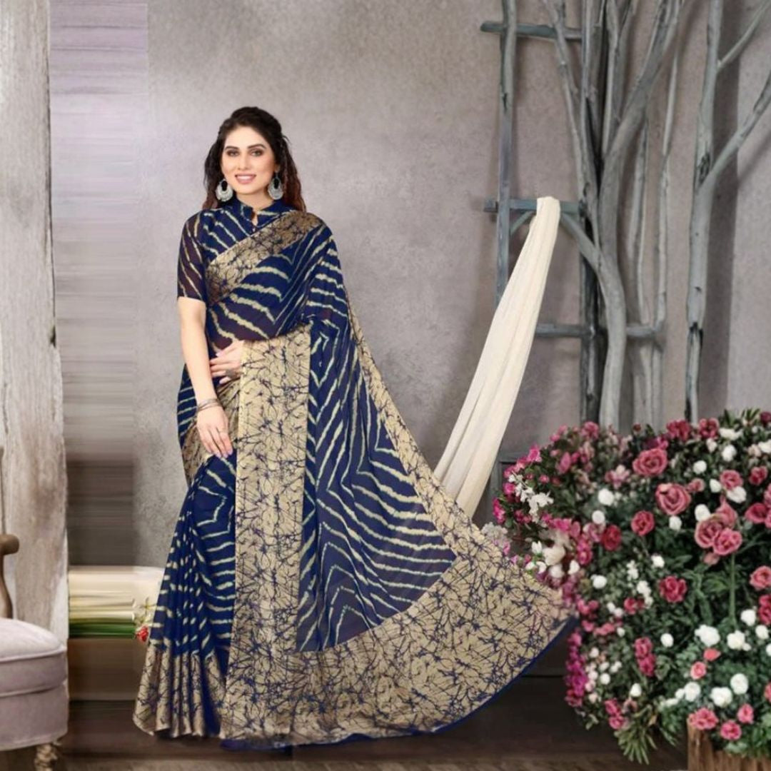 Azure Waves Blue Chiffon Lehariya Saree