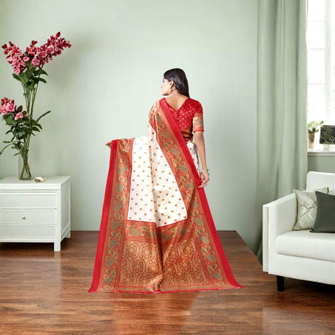 Opal Red Art Silk Traditional Saree