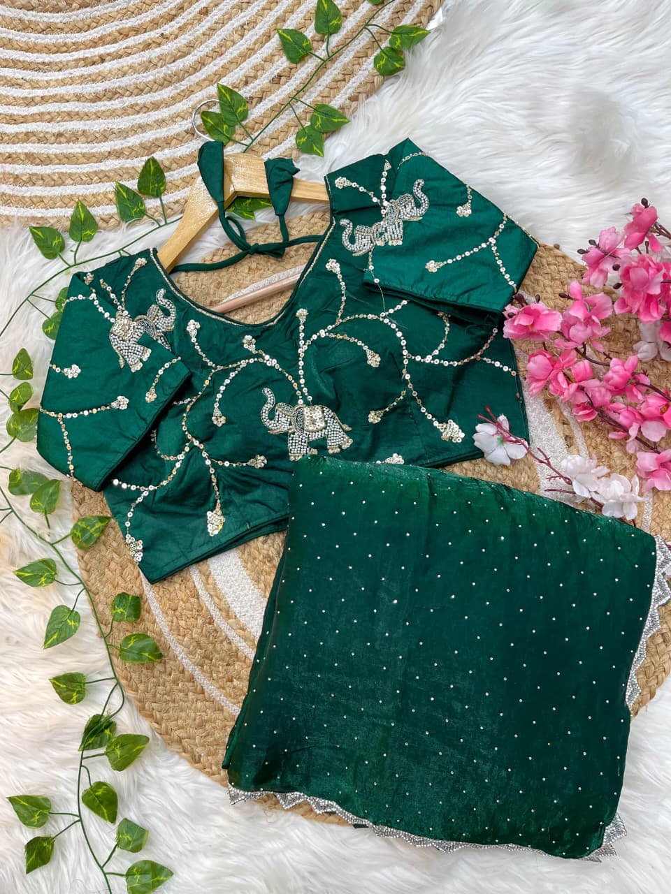 Juhi Teal Elegance Fendy Satin Silk Saree