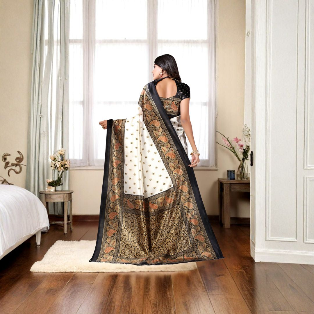 Ivory Noir Art Silk Classic Print Saree