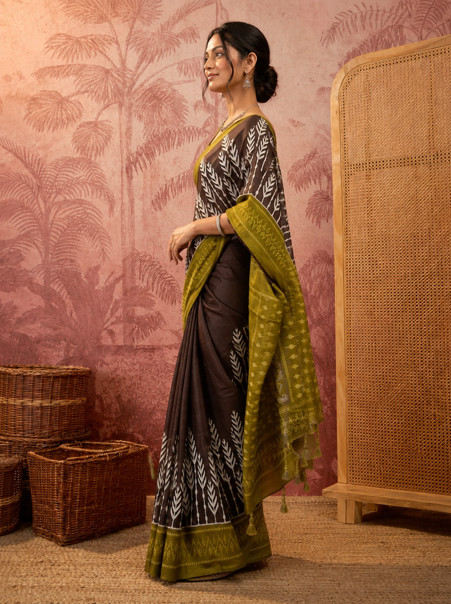 Traditional Ethnic Design Brown Printed Saree - 491ab8f7 f847 47d0 8a77 30436bf8f2ec