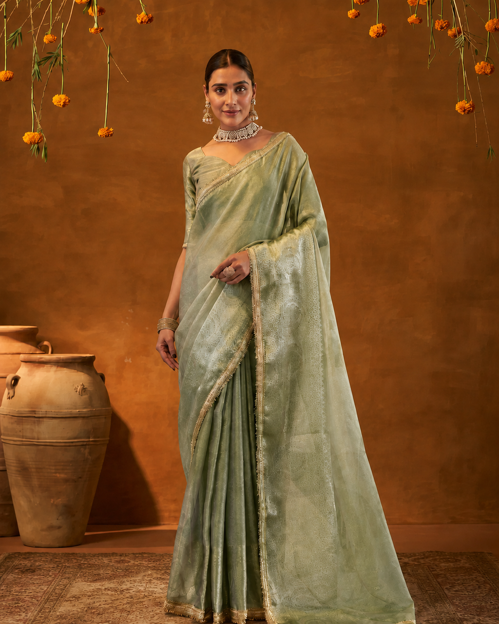 Ranisa Tissue Shimmer Zari Sequin Saree