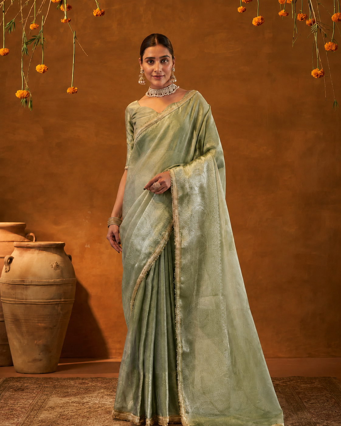 Ranisa Tissue Shimmer Zari Sequin Saree