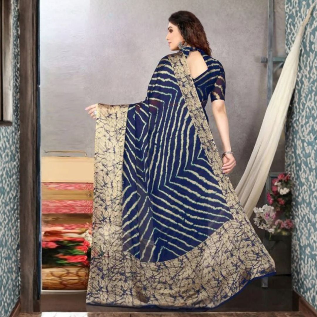 Azure Waves Blue Chiffon Lehariya Saree