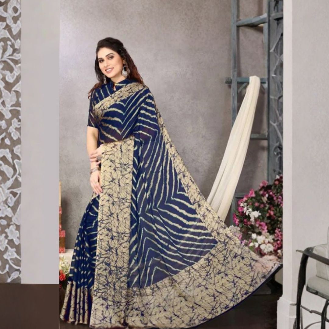 Azure Waves Blue Chiffon Lehariya Saree