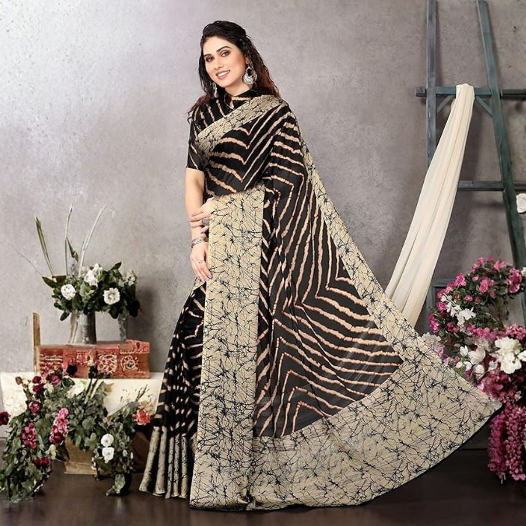 Midnight Waves Black Chiffon Lehariya Saree