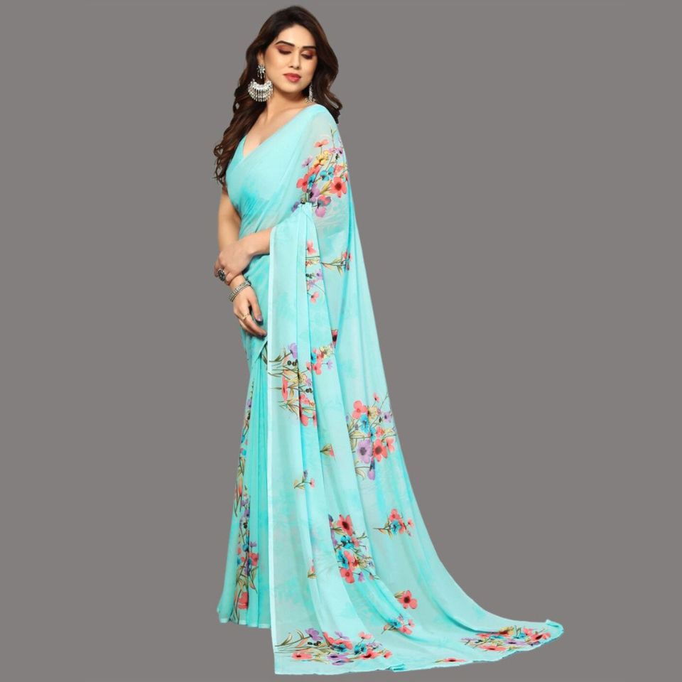 Mint Whisper Light Green Georgette Floral Saree