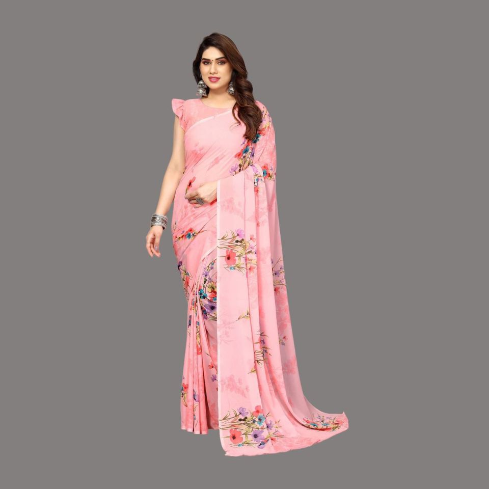 Mint Whisper Light Green Georgette Floral Saree