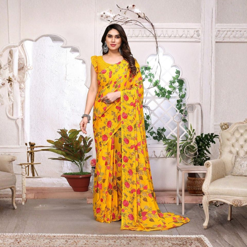 Mint Whisper Light Green Georgette Floral Saree