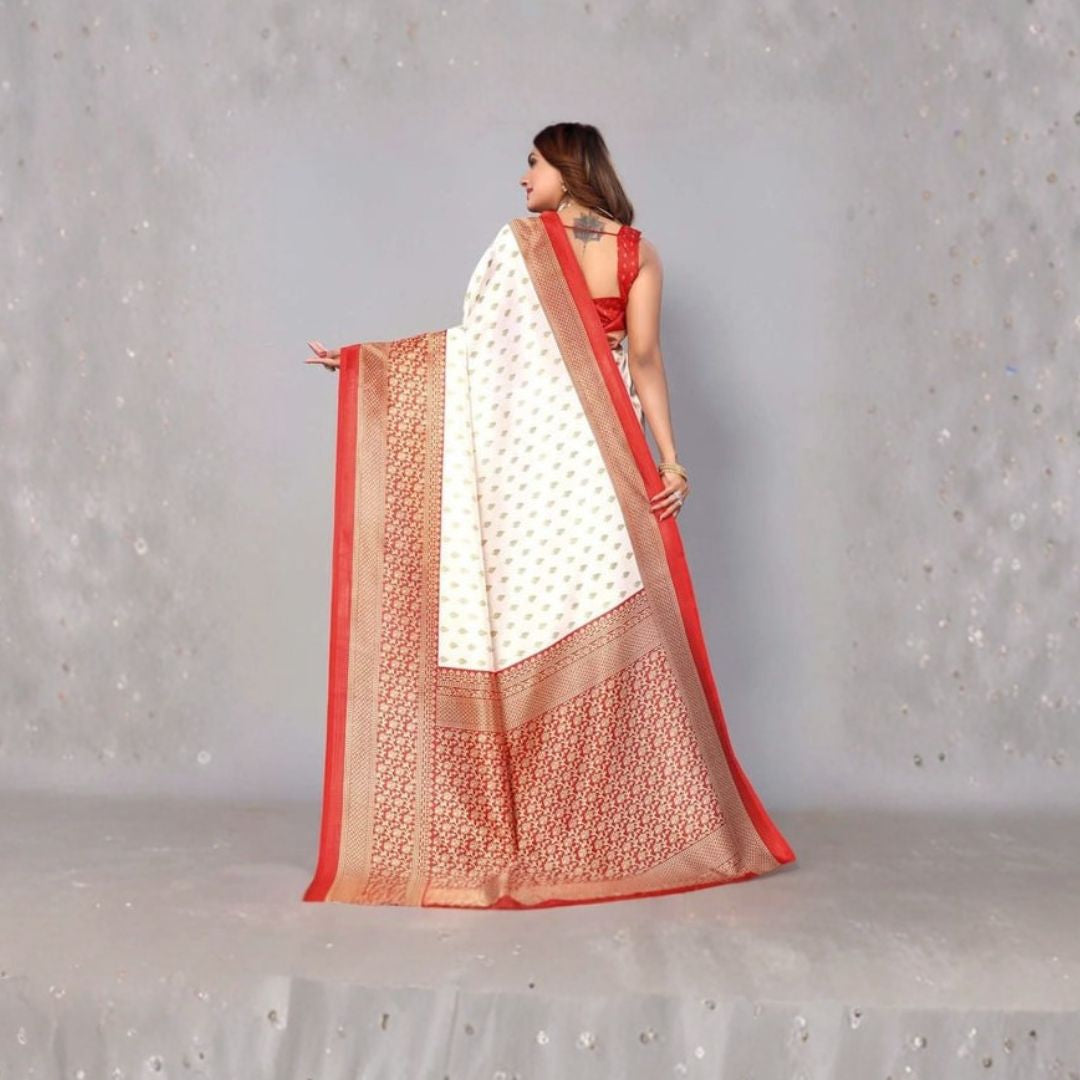 Dual Tone Red Ivory Art Silk Heritage Saree