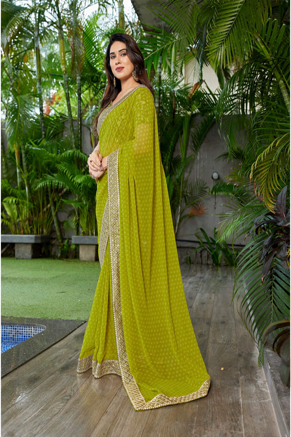 Elegant Teal Green Georgette Saree with Designer Border – Party Wear Traditional Saree for Women