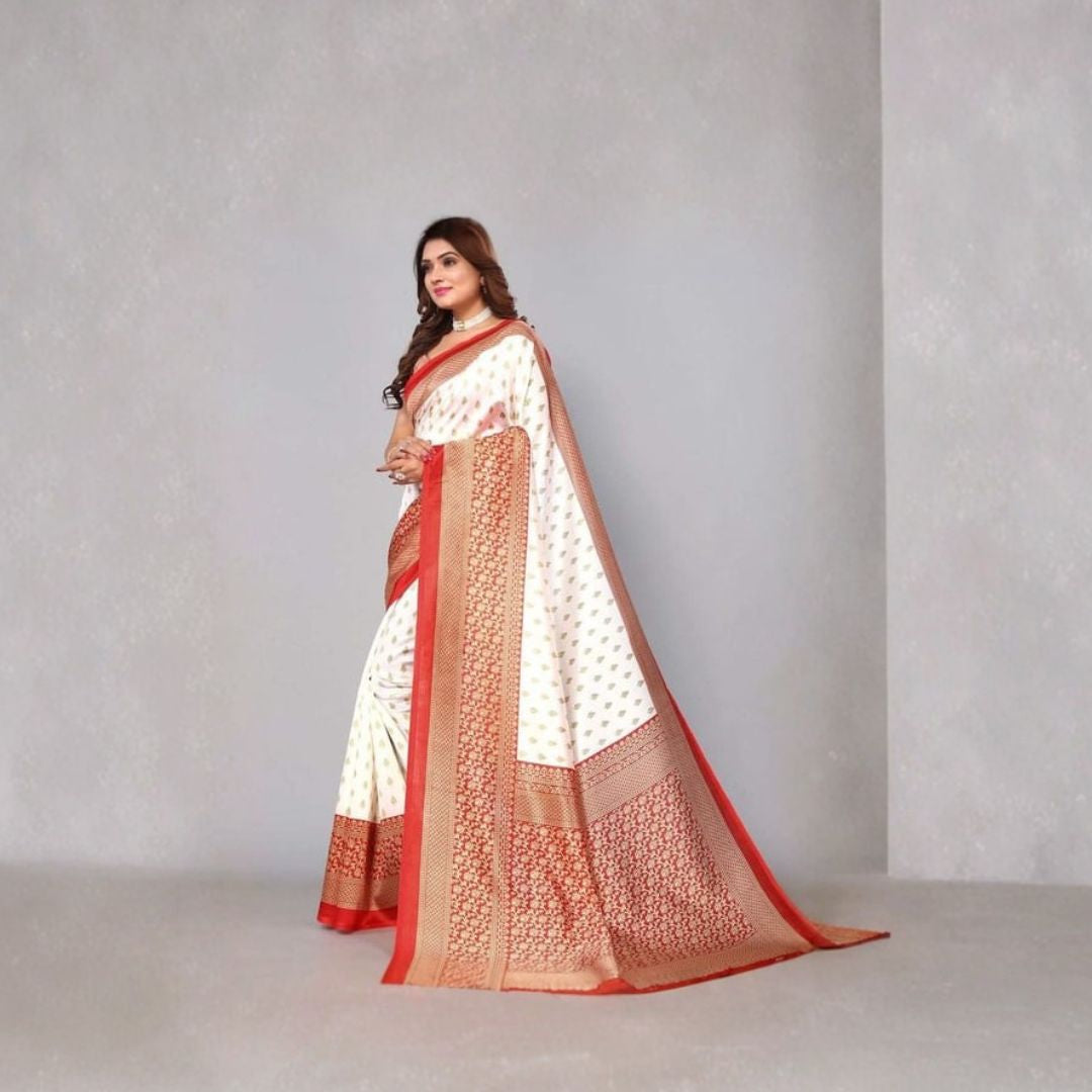 Dual Tone Red Ivory Art Silk Heritage Saree