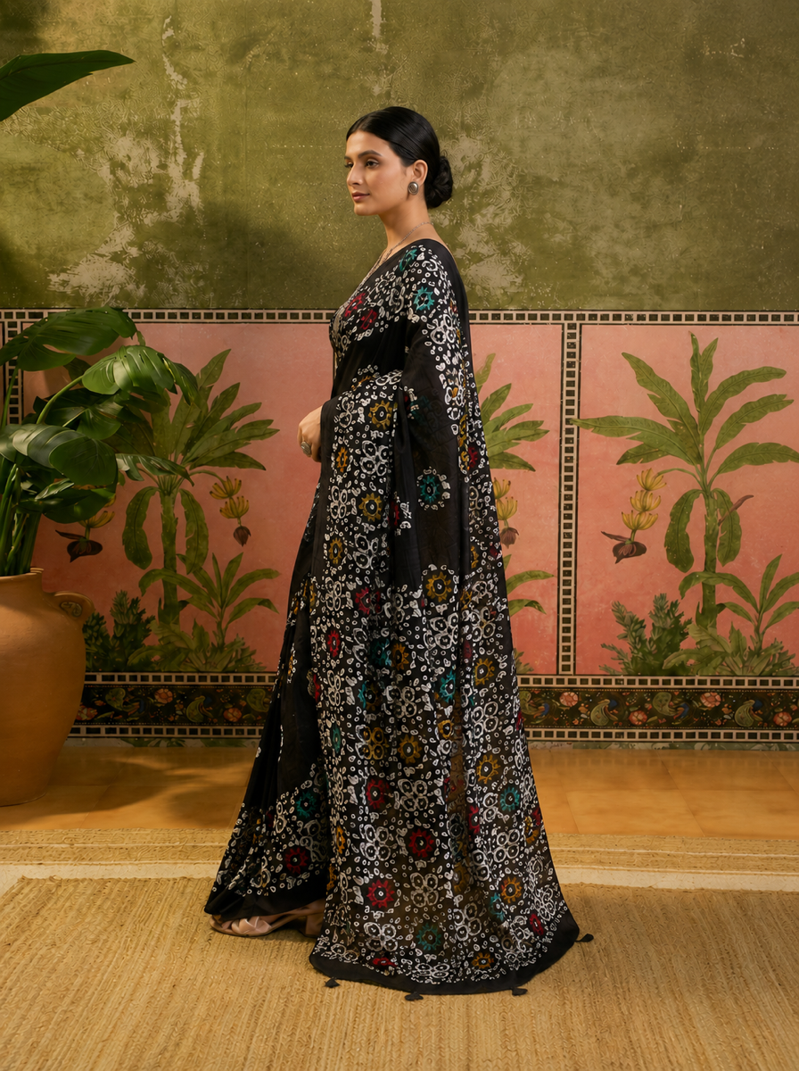 Pure Cotton Black Multicolor Floral Printed Saree - 56c00f48 1689 4607 84a4 16c330667d81