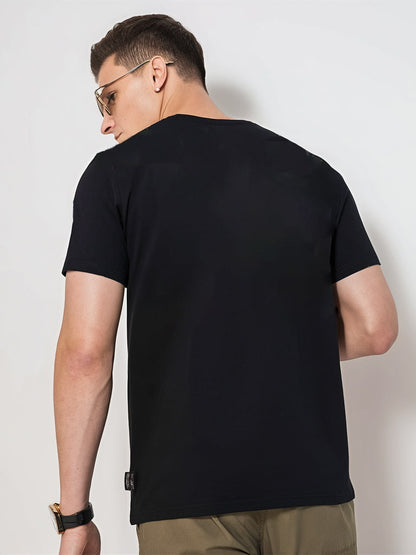 Black Printed T-Shirt for Men with Round Neck