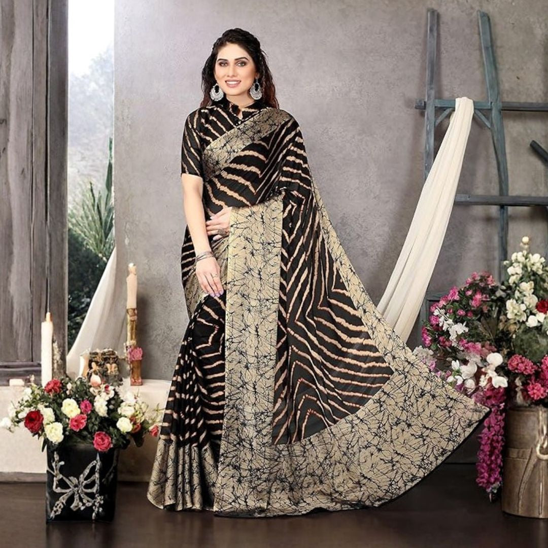 Midnight Waves Black Chiffon Lehariya Saree