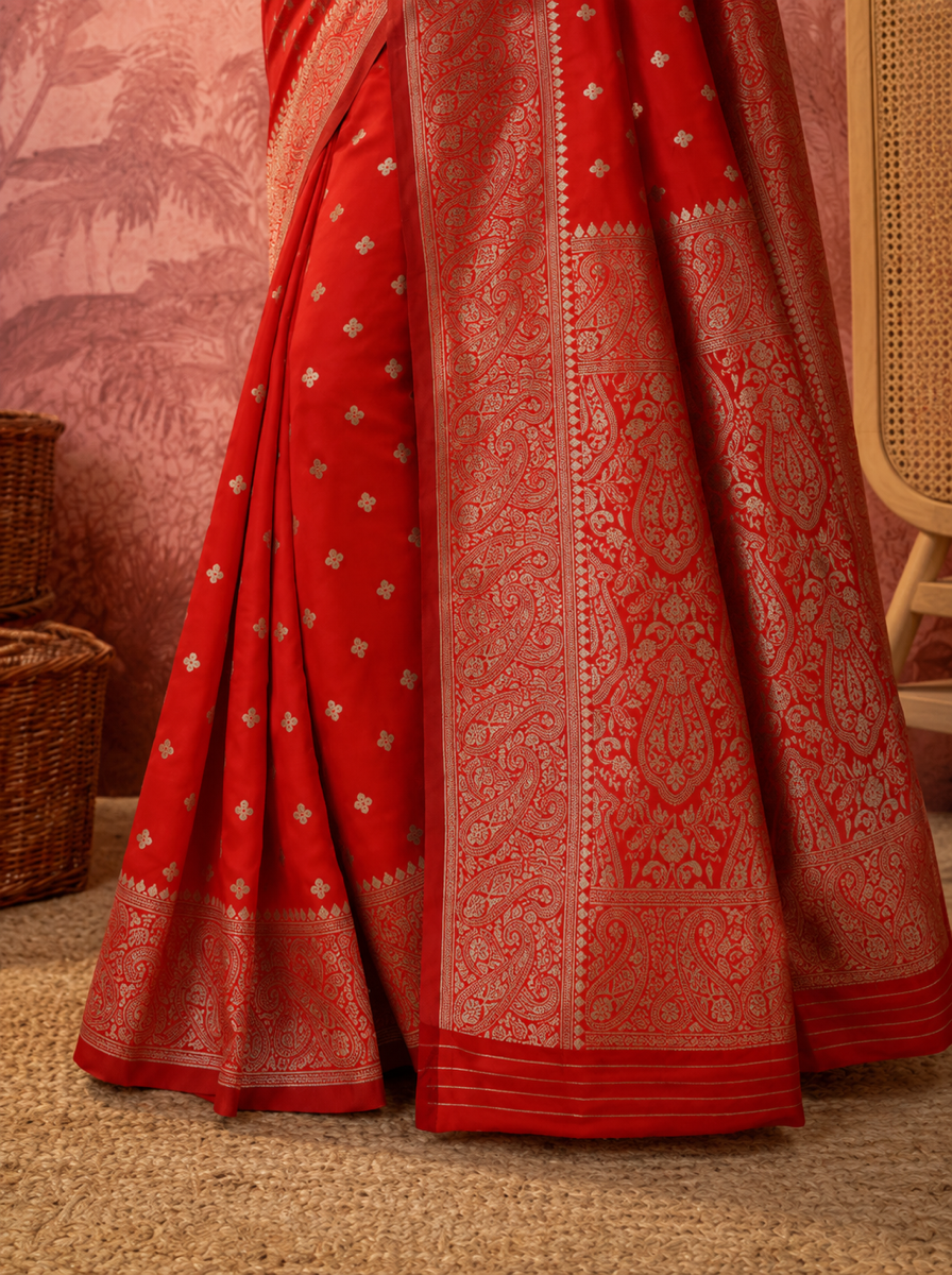 Elegant Red Banarasi Style Zari Woven Saree with Rich Golden Designer Pallu Ã¢â‚¬â€œ Wedding & Festive Wear - 76860dc0 2454 4e2e a76f 2fa24dadfe5d