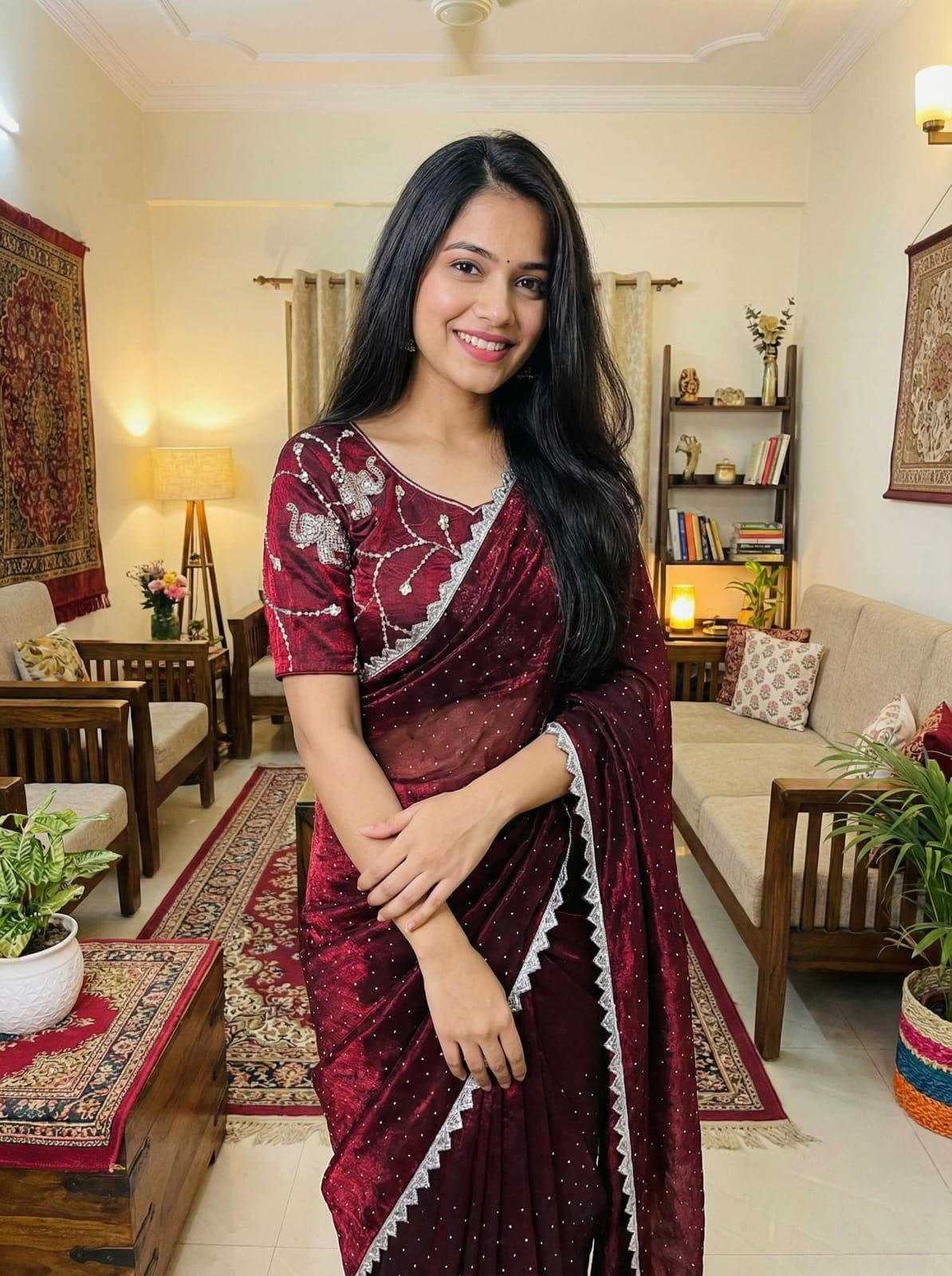 Juhi Teal Elegance Fendy Satin Silk Saree