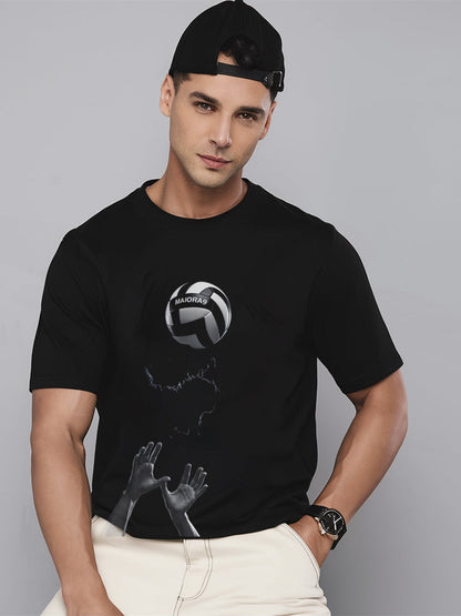Black Men's Round Neck T-Shirt with Unique Design