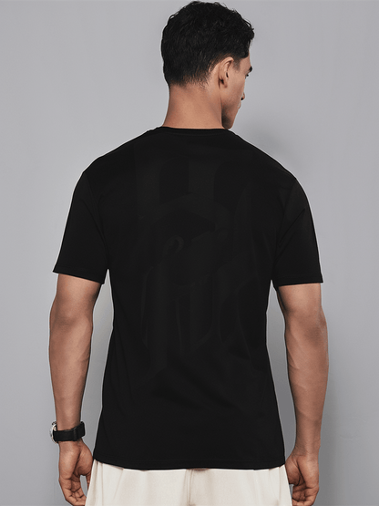 Black Men's Round Neck T-Shirt with Unique Design