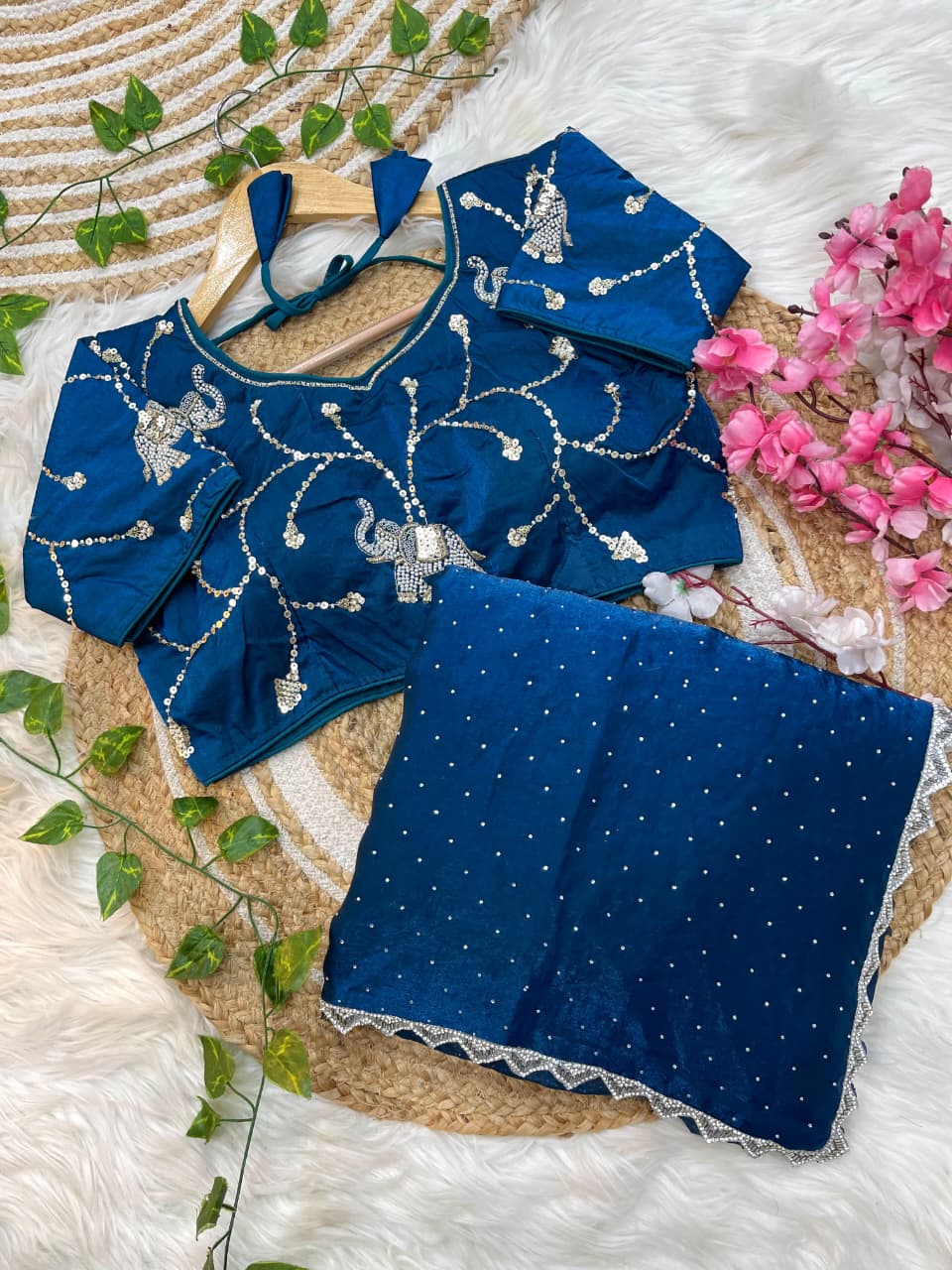 Juhi Teal Elegance Fendy Satin Silk Saree