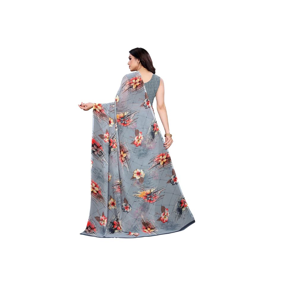 Silver Dawn Grey Georgette Floral Saree