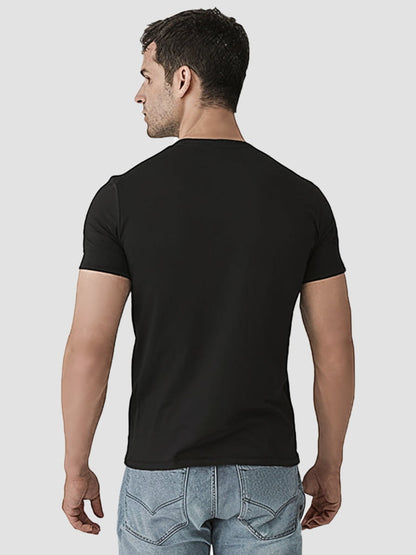 Men`s Casual Black Printed Round Neck T-Shirt