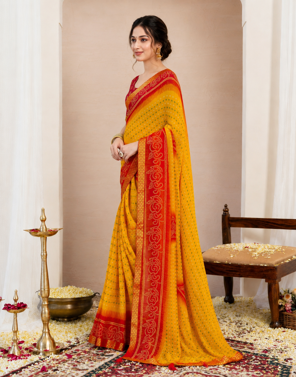 Bandhej Tassel Chiffon Saree