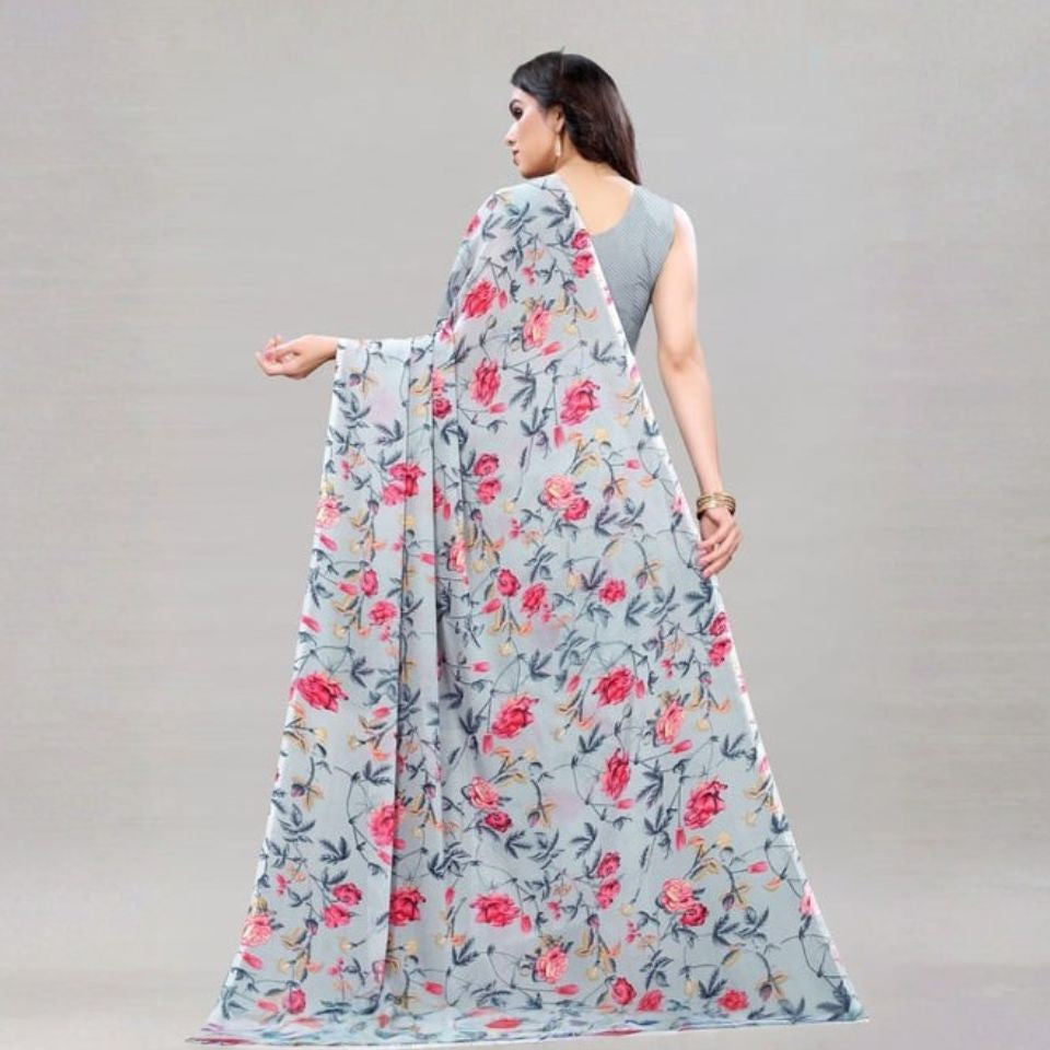 Charcoal Petals Grey Georgette Saree