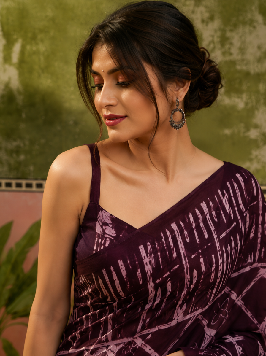 Pure Cotton Wine Color Handblock Printed Saree - 95eb776c b80e 4324 9dbc cd7f2c073c43